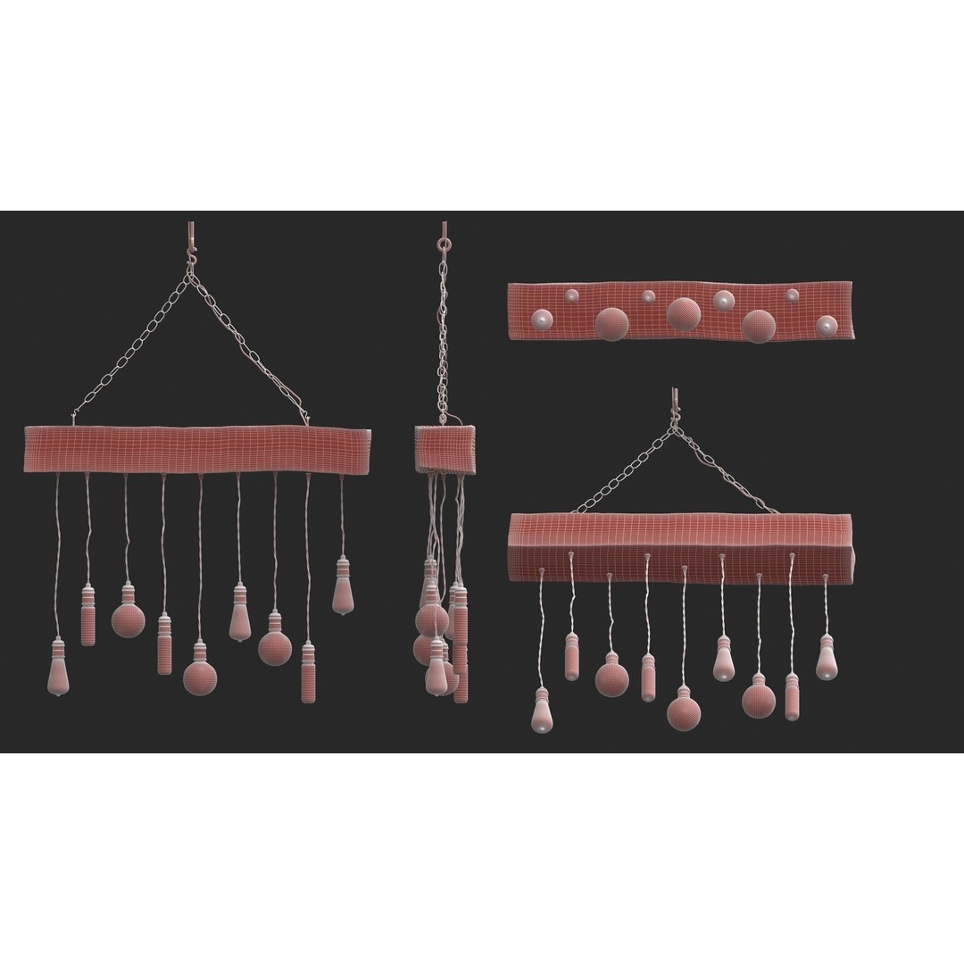 Edison Bulb Lamp Chandeliers 3D Model – Loft Style, Textured, FBX - View 22