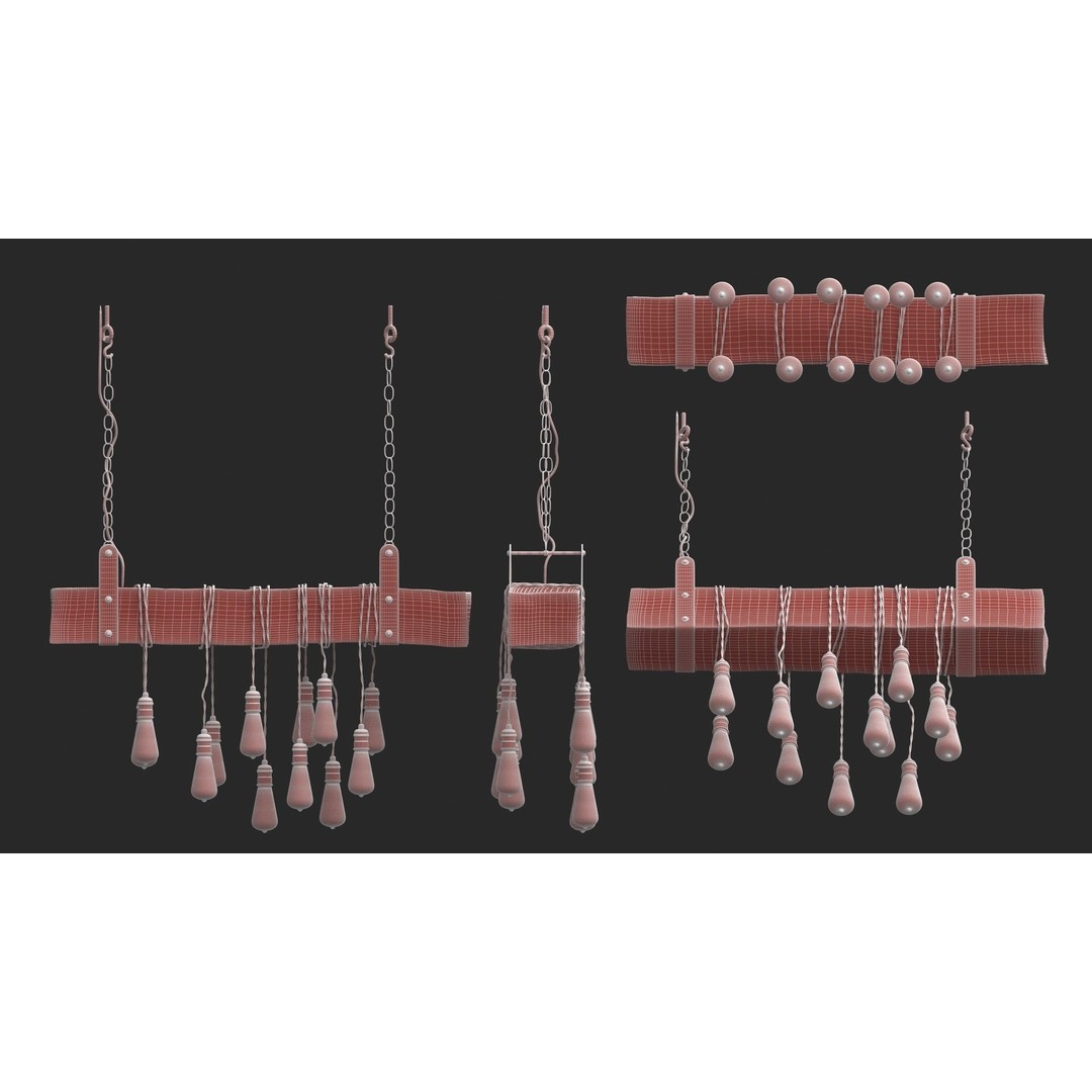 Edison Bulb Lamp Chandeliers 3D Model – Loft Style, Textured, FBX - View 23