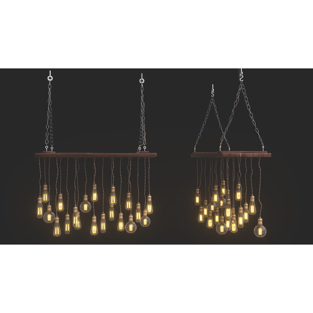 Edison Bulb Lamp Chandeliers 3D Model – Loft Style, Textured, FBX - View 4