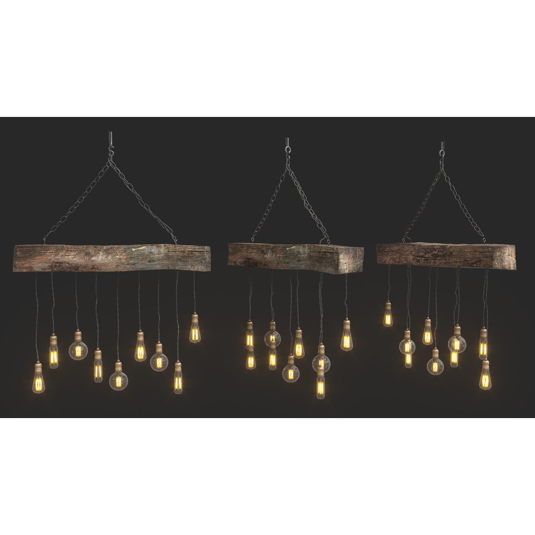 Edison Bulb Lamp Chandeliers 3D Model – Loft Style, Textured, FBX - View 5