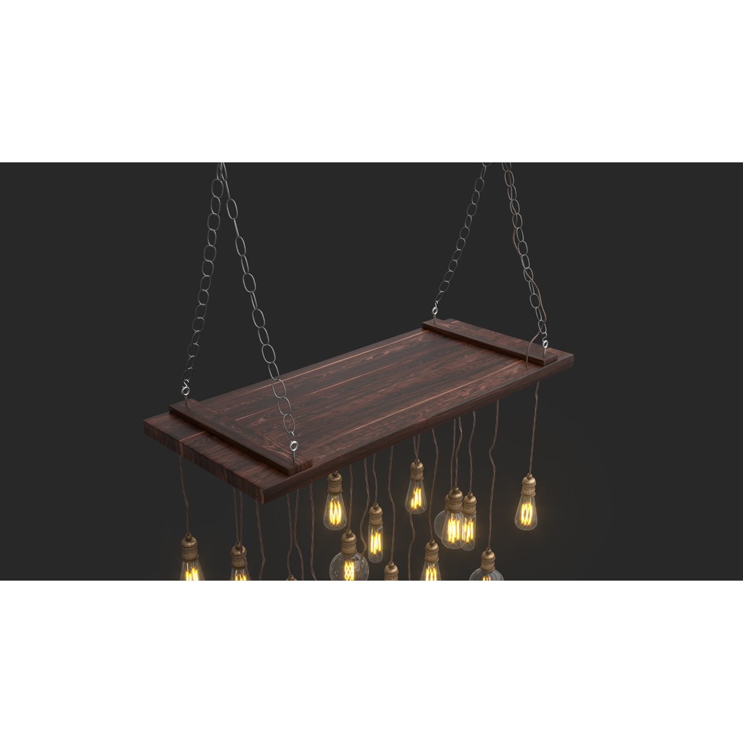 Edison Bulb Lamp Chandeliers 3D Model – Loft Style, Textured, FBX - View 7