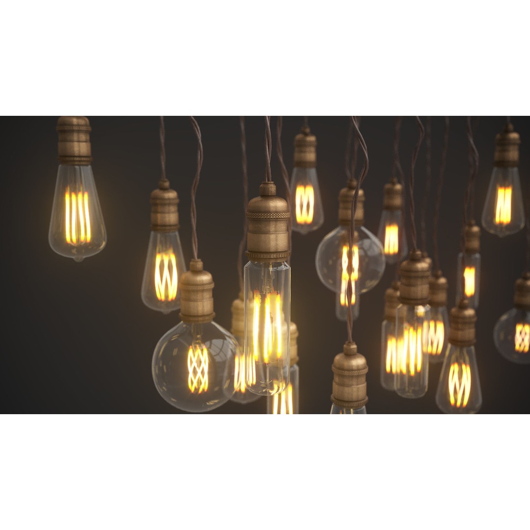 Edison Bulb Lamp Chandeliers 3D Model – Loft Style, Textured, FBX - View 9