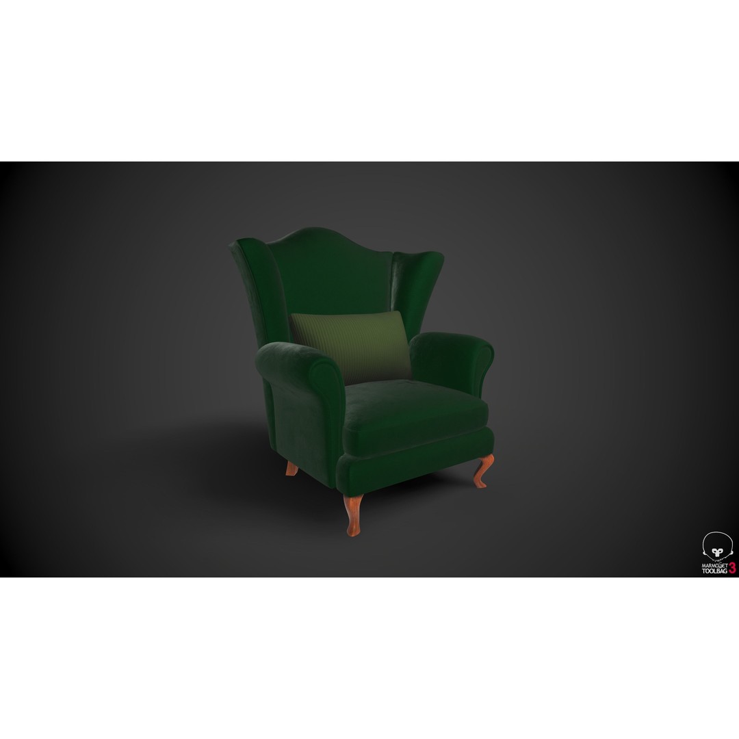 Wingback Chairs 3D Model – Low Poly Armchair with PBR Textures - View 3