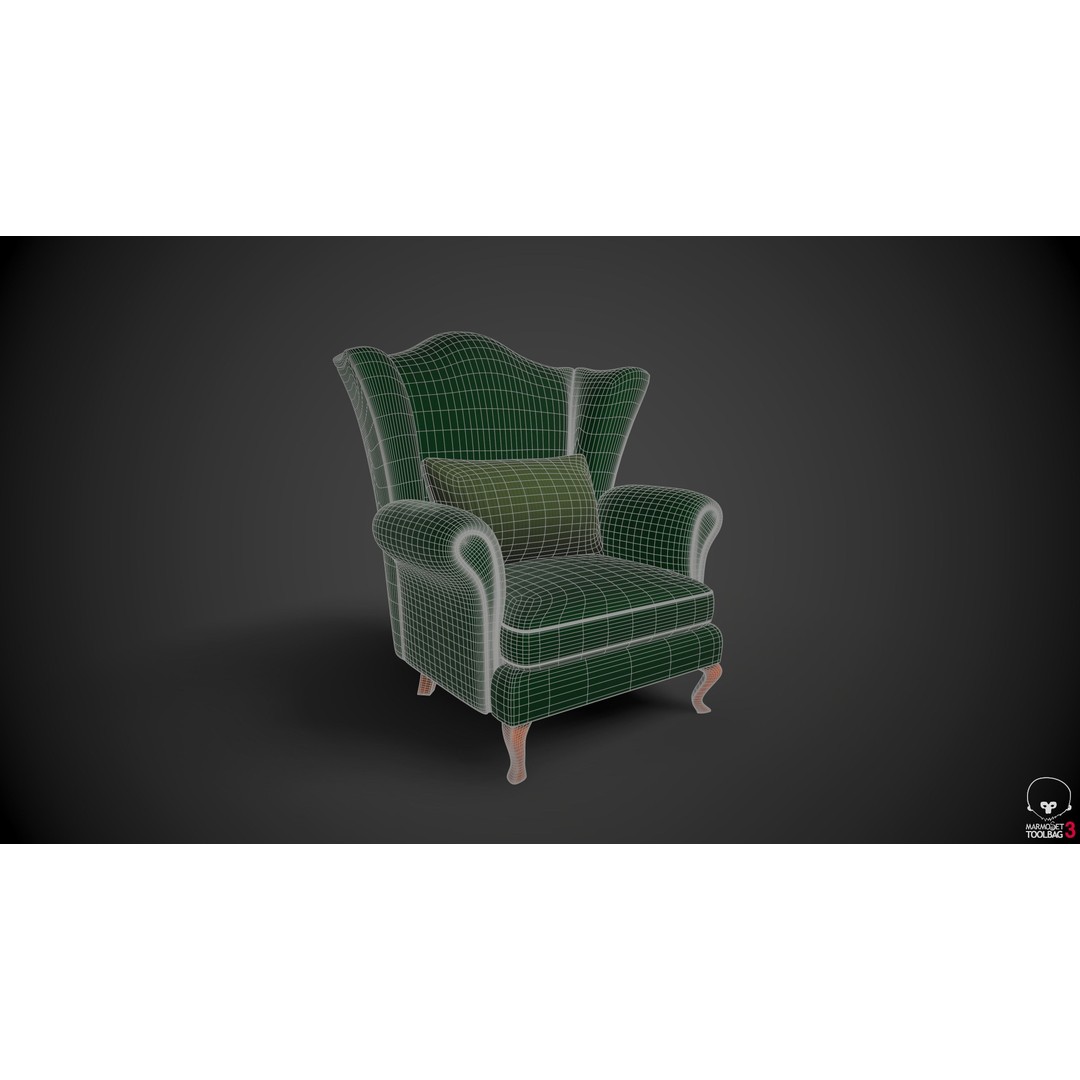 Wingback Chairs 3D Model – Low Poly Armchair with PBR Textures - View 4