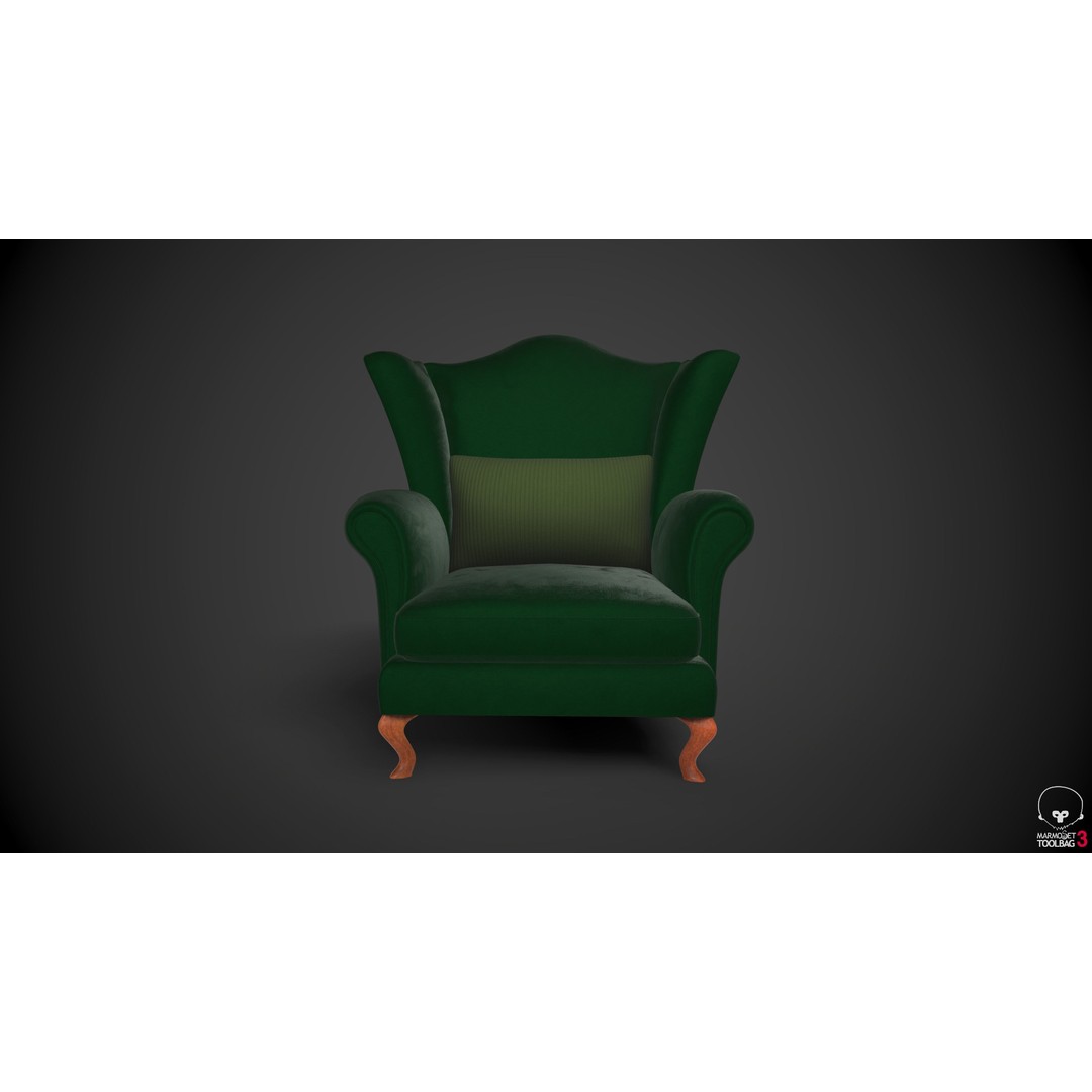 Wingback Chairs 3D Model – Low Poly Armchair with PBR Textures - View 5