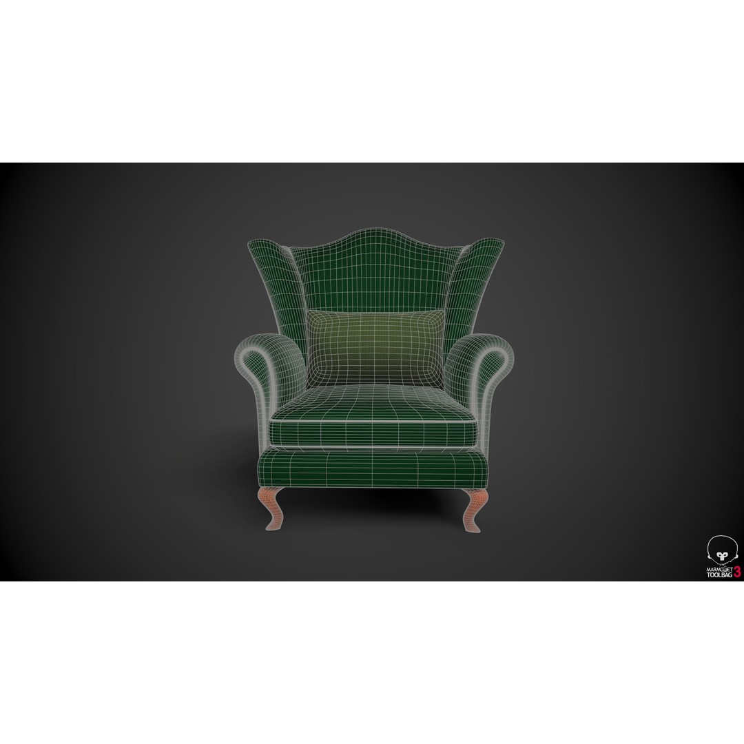 Wingback Chairs 3D Model – Low Poly Armchair with PBR Textures - View 6