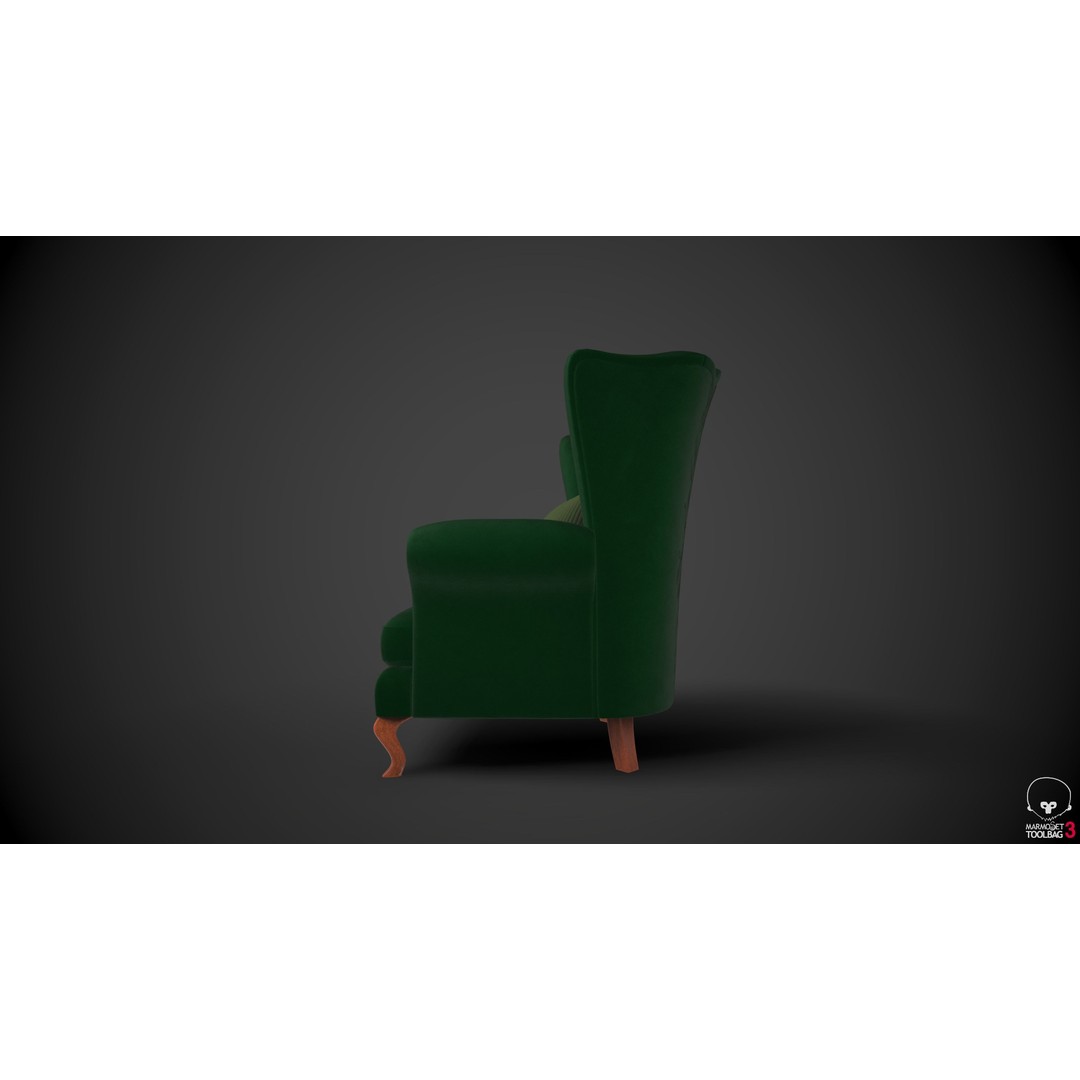 Wingback Chairs 3D Model – Low Poly Armchair with PBR Textures - View 7