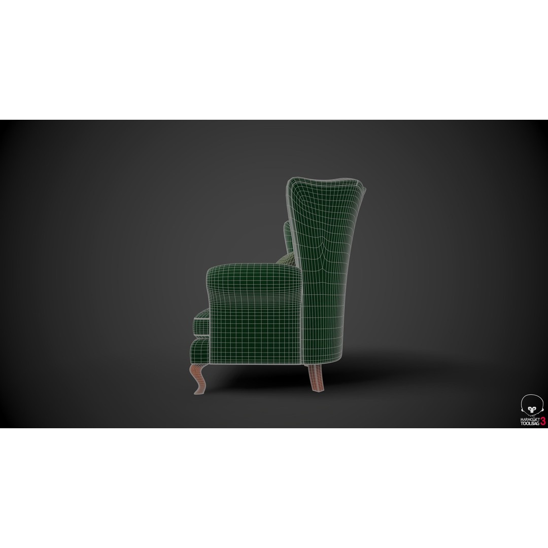 Wingback Chairs 3D Model – Low Poly Armchair with PBR Textures - View 8