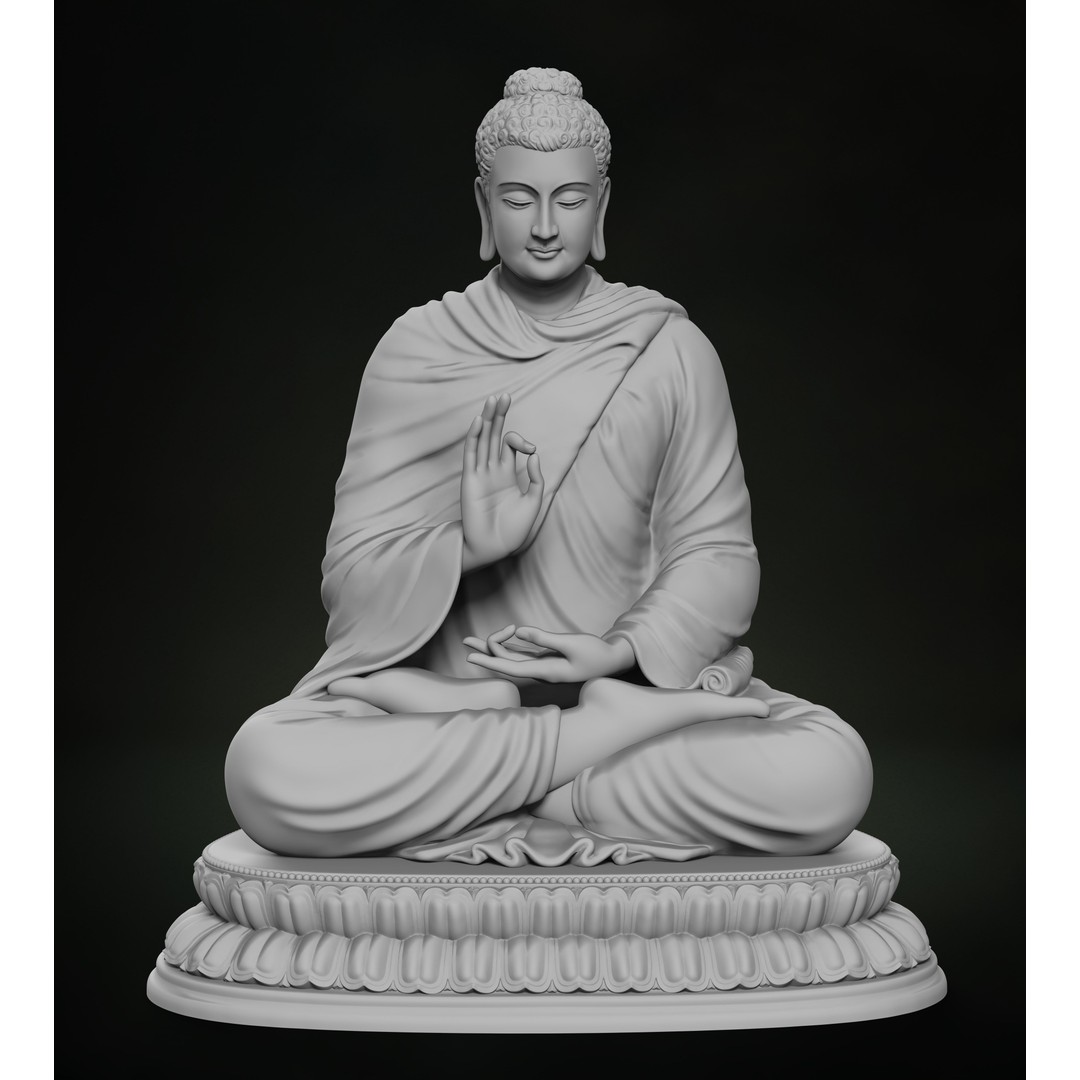 Buddha Abhaya Mudra 3D Model – Low Poly Printable Mesh, FBX, OBJ - View 4