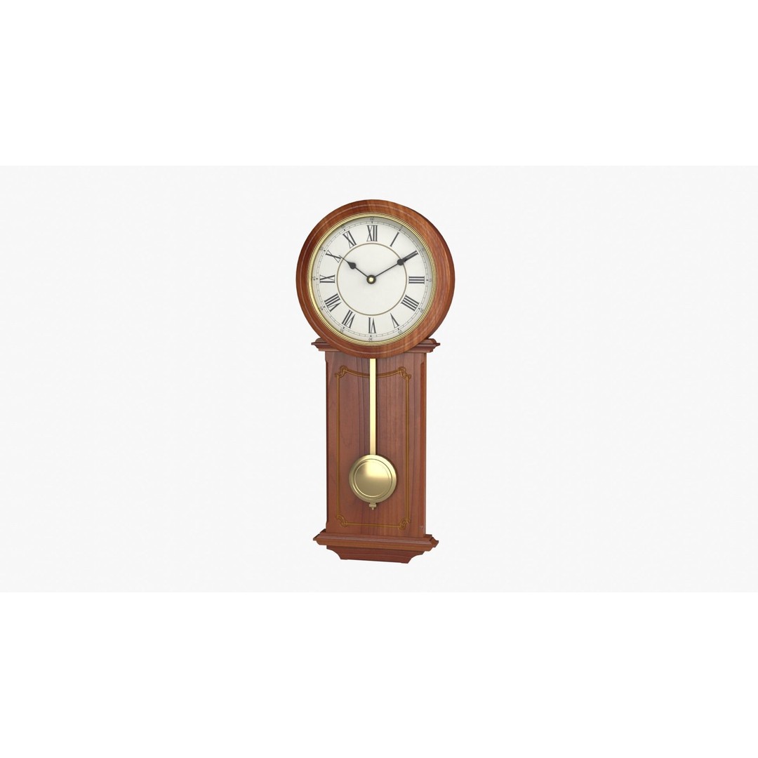 Pendulum Clock 3D Model – Low Poly Vintage Decor, FBX, OBJ - View 3