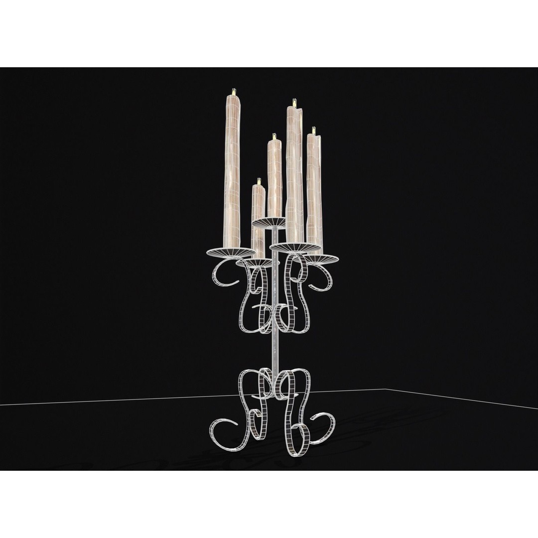 Elegant Iron Cased Five Point Candelabra 3D Model – Low Poly PBR Asset, FBX
