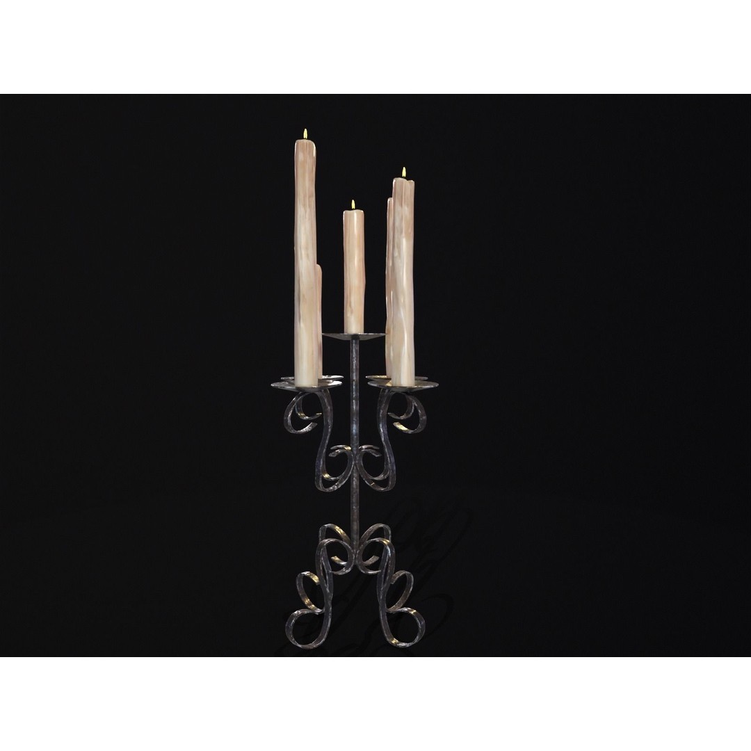 Elegant Iron Cased Five Point Candelabra 3D Model – Low Poly PBR Asset, FBX - View 13