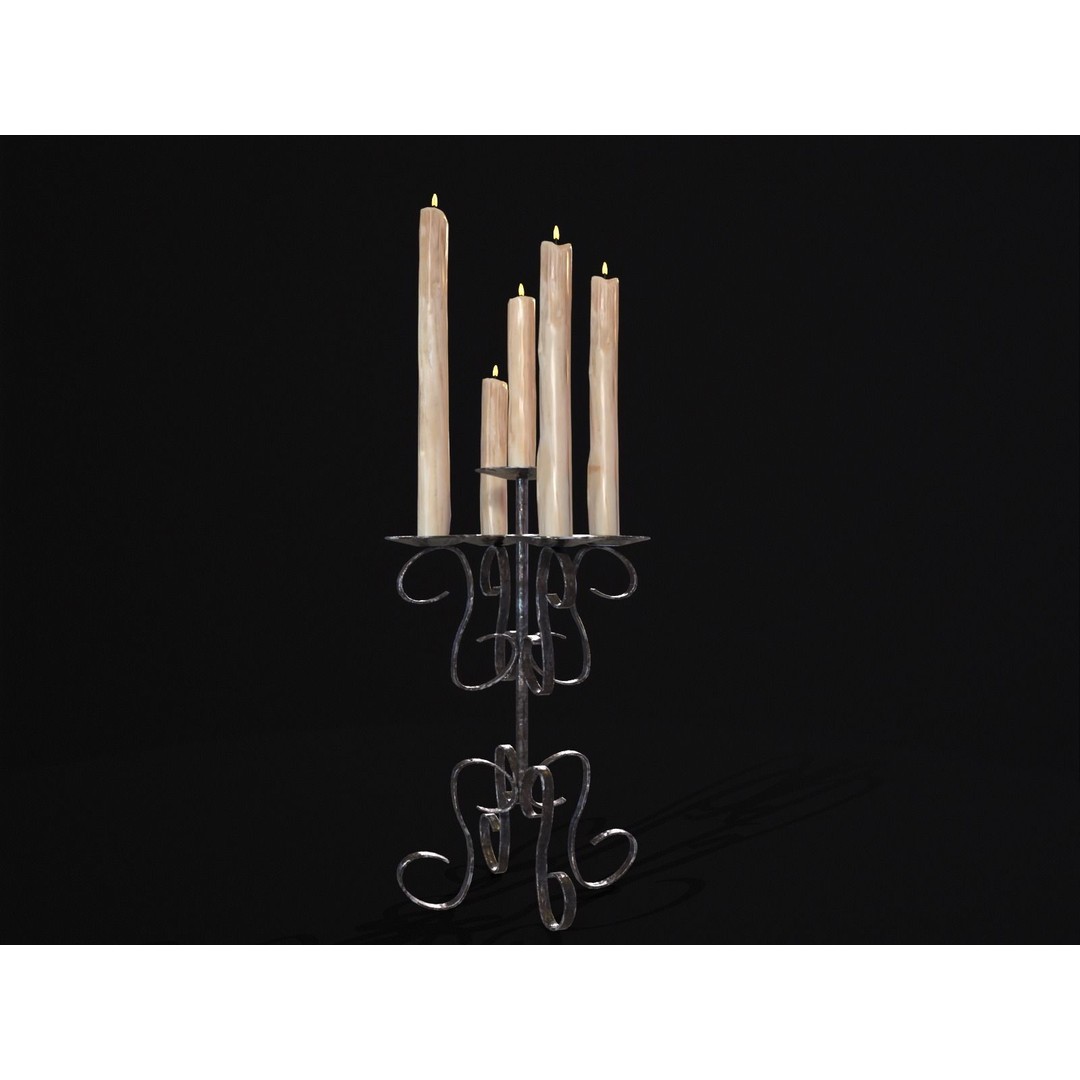 Elegant Iron Cased Five Point Candelabra 3D Model – Low Poly PBR Asset, FBX - View 15