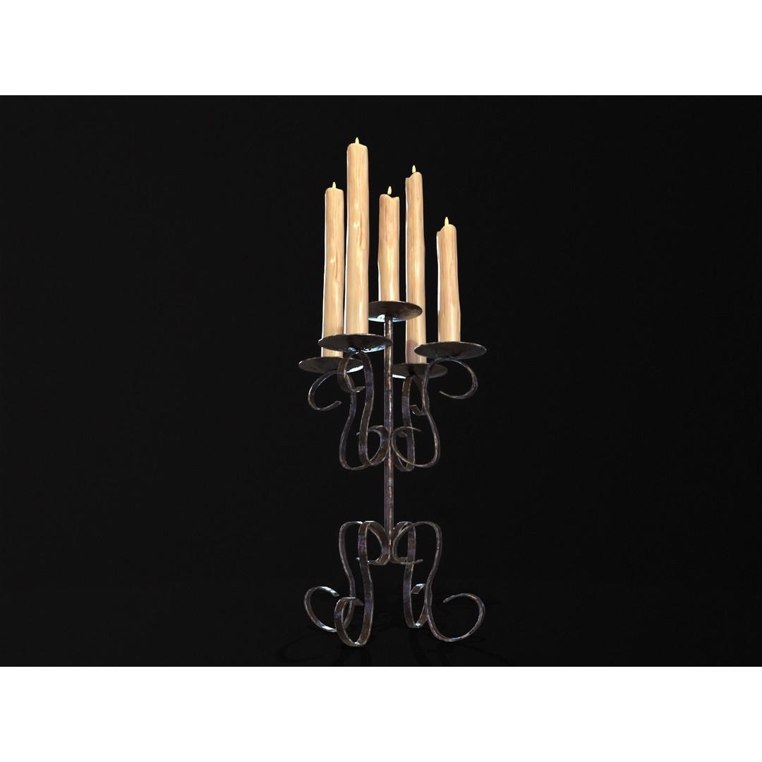 Elegant Iron Cased Five Point Candelabra 3D Model – Low Poly PBR Asset, FBX - View 19