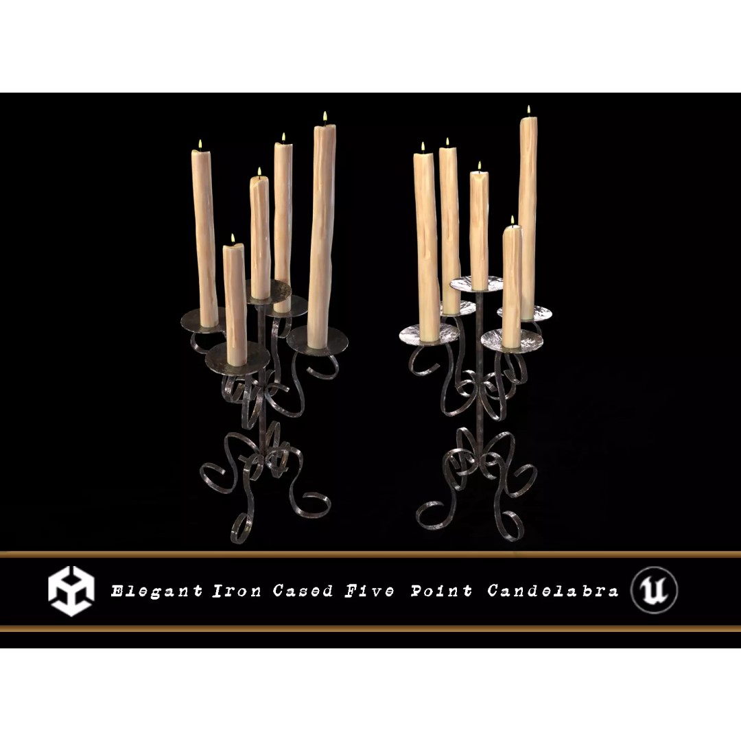Elegant Iron Cased Five Point Candelabra 3D Model – Low Poly PBR Asset, FBX - View 2