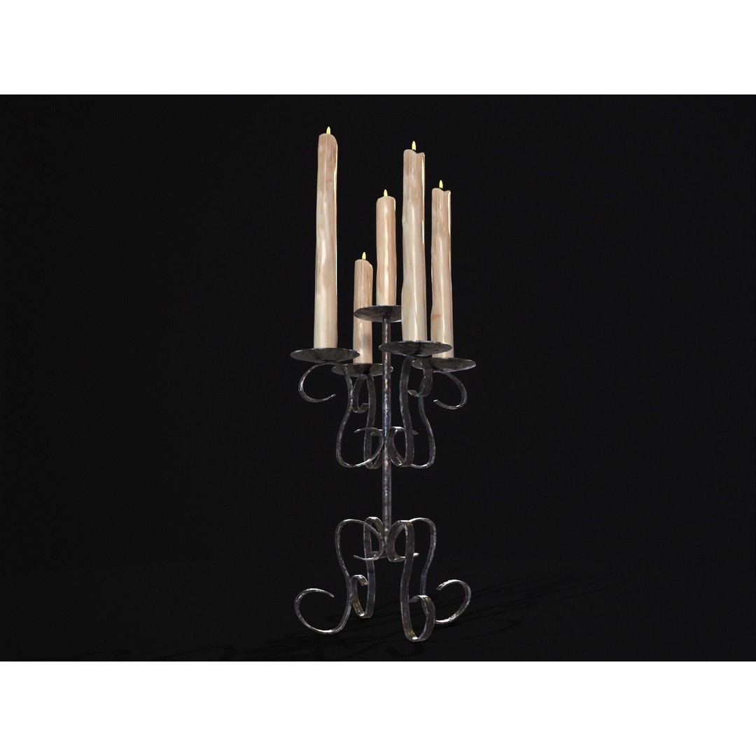 Elegant Iron Cased Five Point Candelabra 3D Model – Low Poly PBR Asset, FBX - View 21