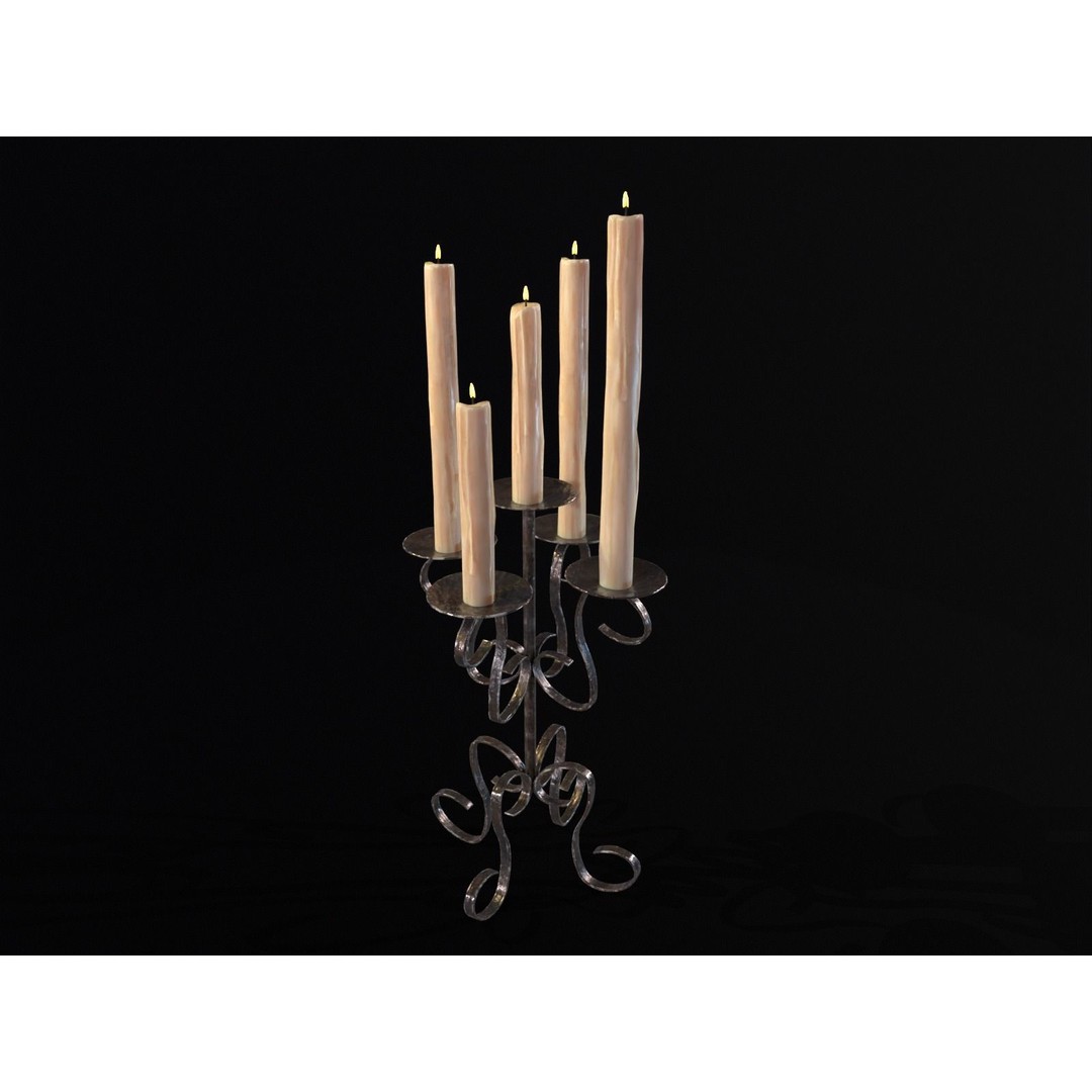 Elegant Iron Cased Five Point Candelabra 3D Model – Low Poly PBR Asset, FBX - View 3