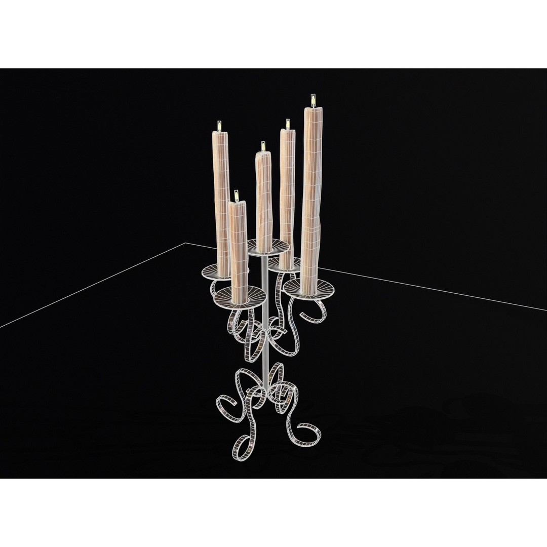 Elegant Iron Cased Five Point Candelabra 3D Model – Low Poly PBR Asset, FBX - View 4