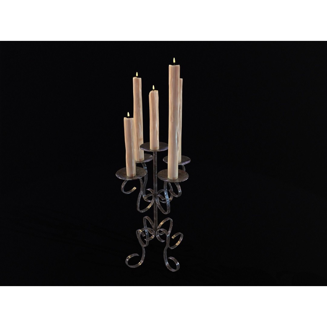 Elegant Iron Cased Five Point Candelabra 3D Model – Low Poly PBR Asset, FBX - View 5