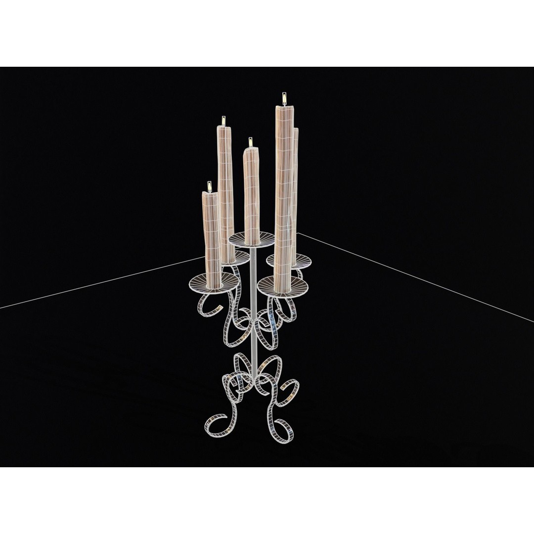 Elegant Iron Cased Five Point Candelabra 3D Model – Low Poly PBR Asset, FBX - View 6