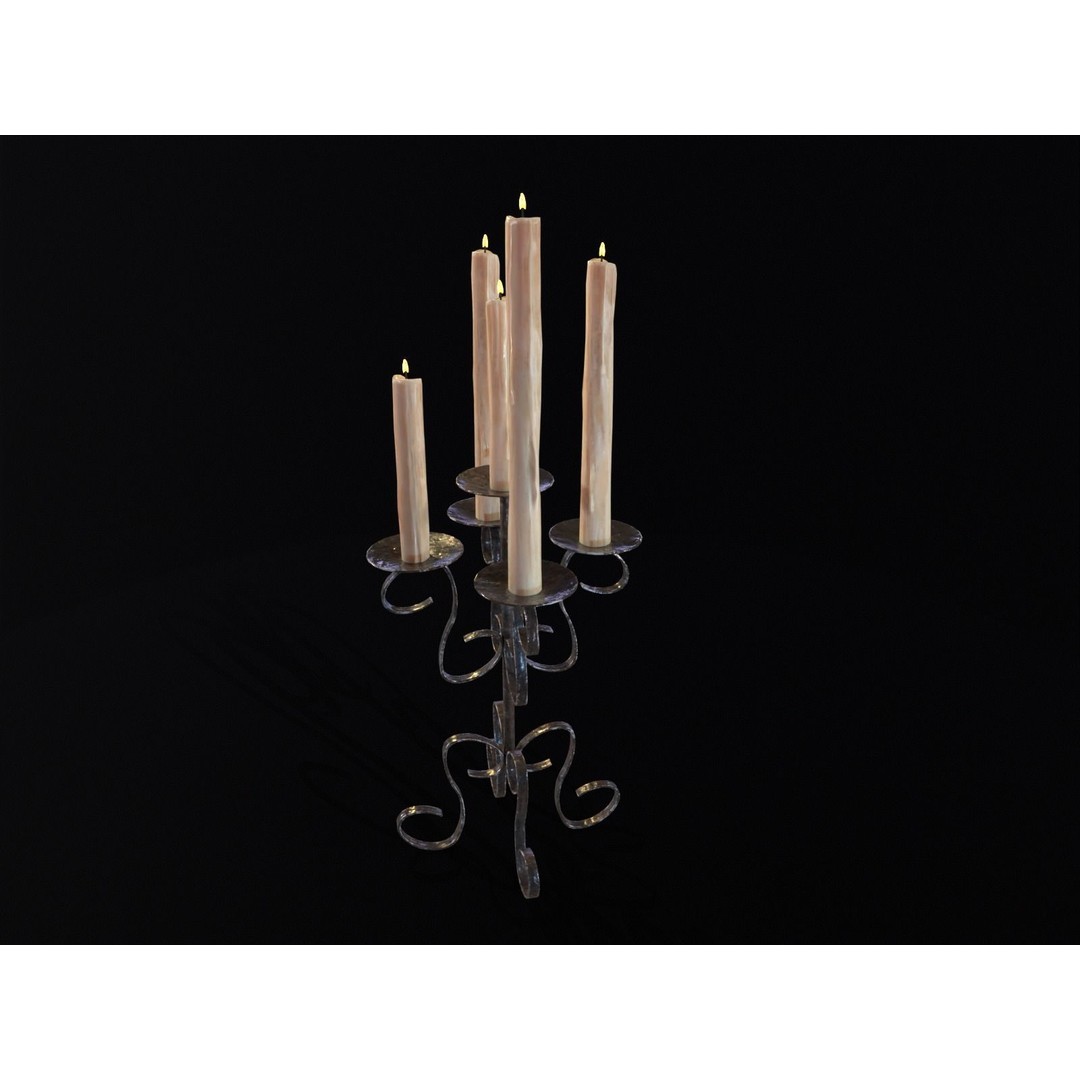 Elegant Iron Cased Five Point Candelabra 3D Model – Low Poly PBR Asset, FBX - View 7
