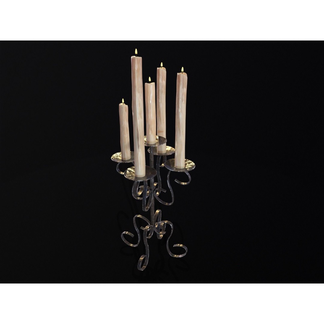 Elegant Iron Cased Five Point Candelabra 3D Model – Low Poly PBR Asset, FBX - View 9