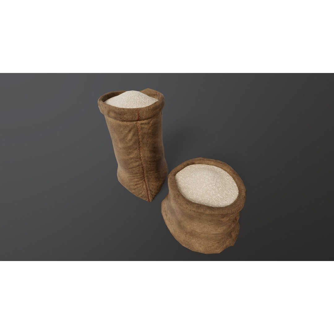White Rice Sacks 3D Model – Low Poly PBR Asset, FBX, OBJ