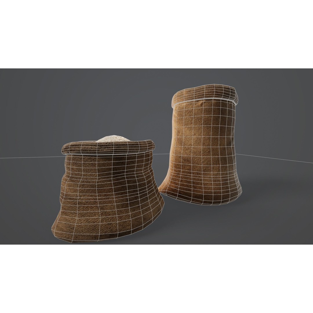 White Rice Sacks 3D Model – Low Poly PBR Asset, FBX, OBJ - View 10