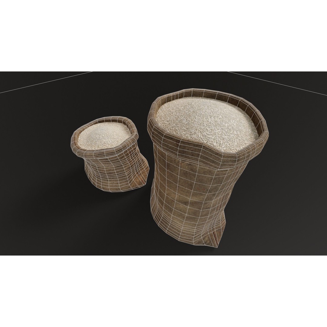 White Rice Sacks 3D Model – Low Poly PBR Asset, FBX, OBJ - View 12