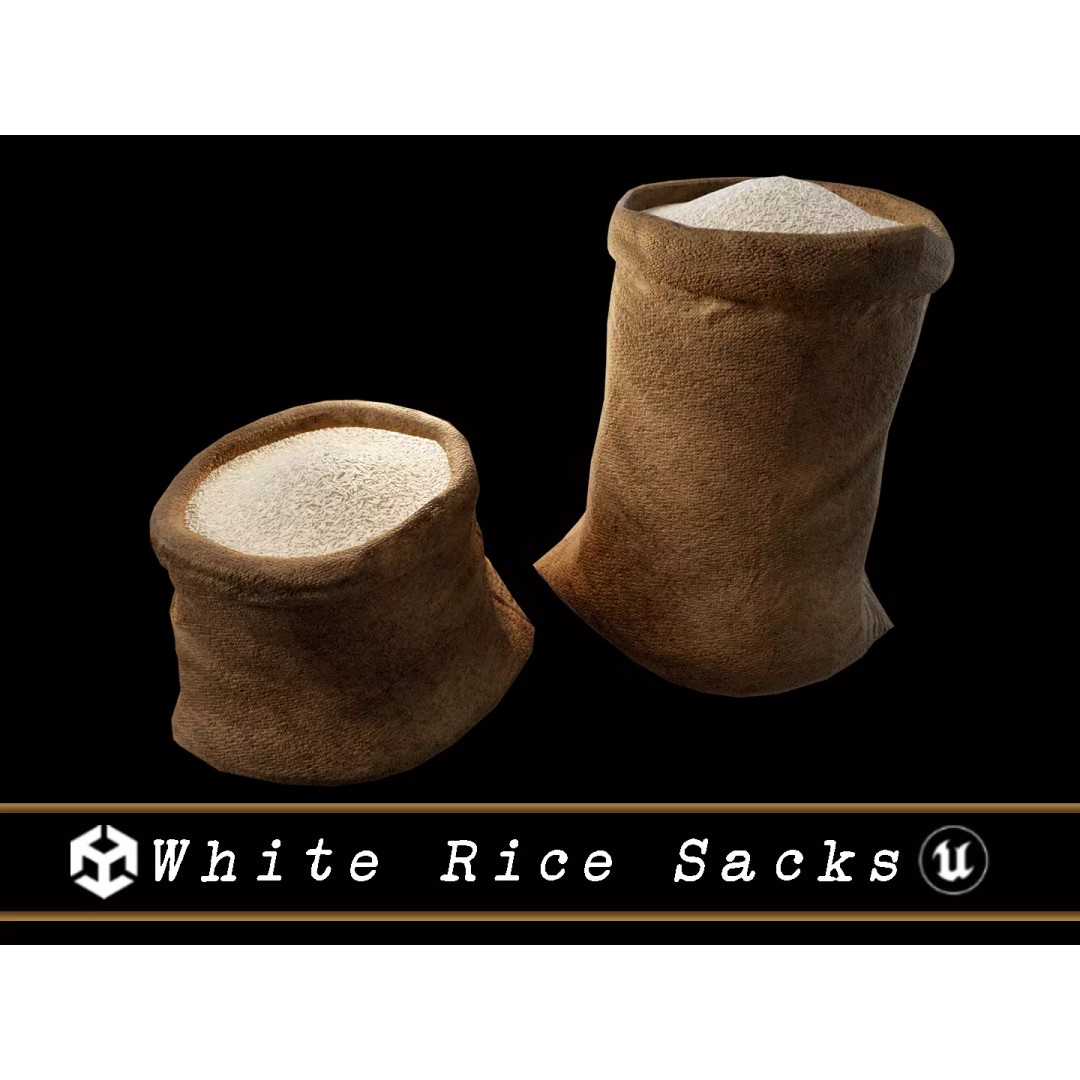 White Rice Sacks 3D Model – Low Poly PBR Asset, FBX, OBJ - View 2
