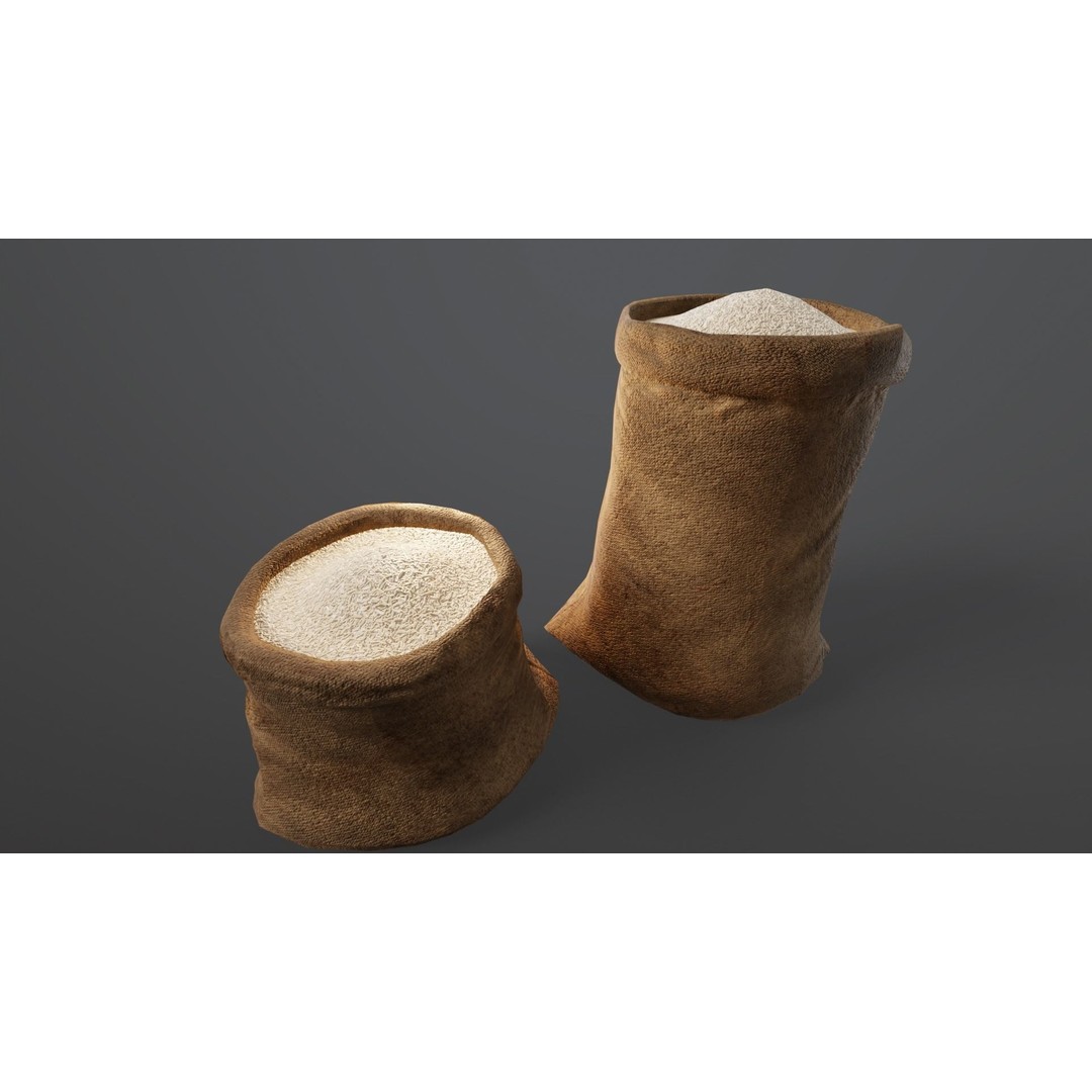 White Rice Sacks 3D Model – Low Poly PBR Asset, FBX, OBJ - View 3