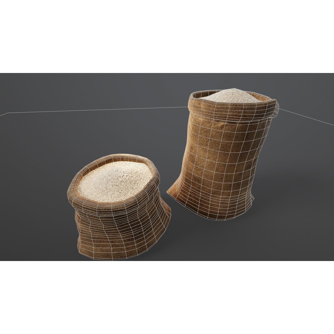 White Rice Sacks 3D Model – Low Poly PBR Asset, FBX, OBJ - View 4