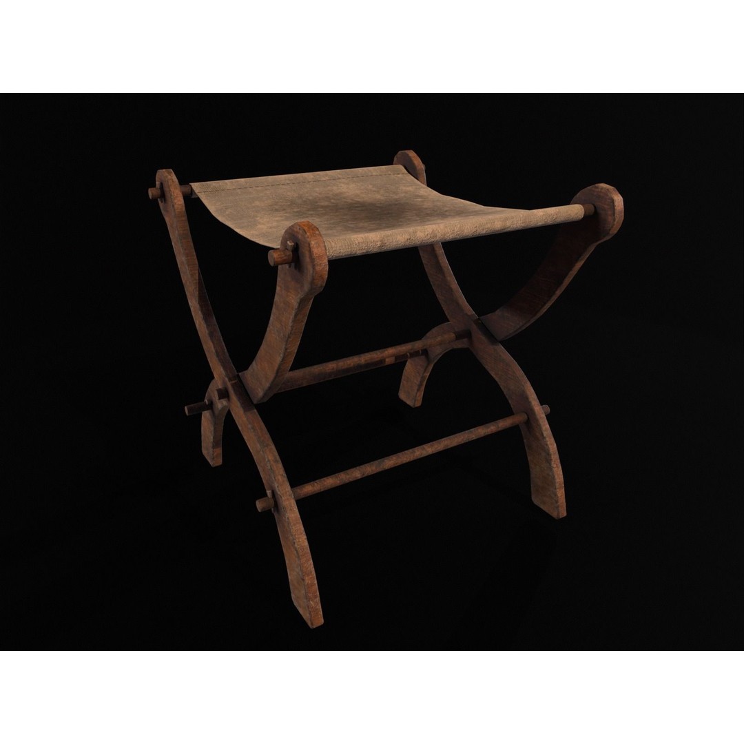 Old Medieval Stool 3D Model – Low Poly Chair with PBR Textures, FBX - View 10