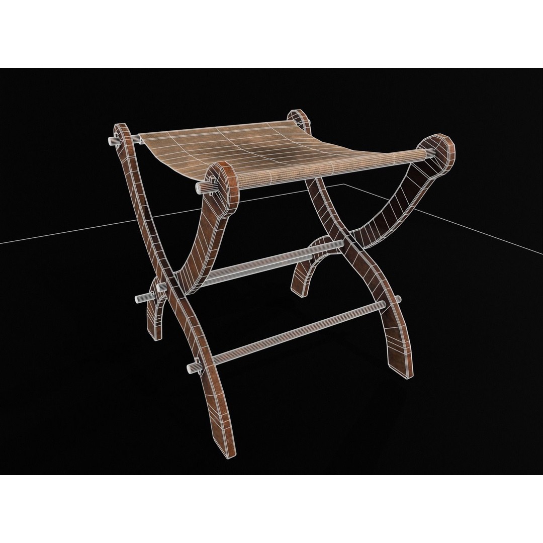 Old Medieval Stool 3D Model – Low Poly Chair with PBR Textures, FBX - View 11