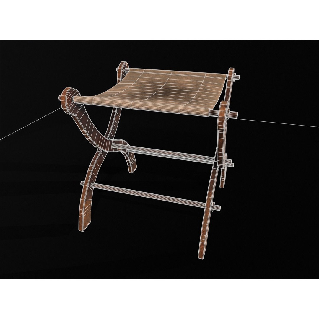 Old Medieval Stool 3D Model – Low Poly Chair with PBR Textures, FBX - View 12