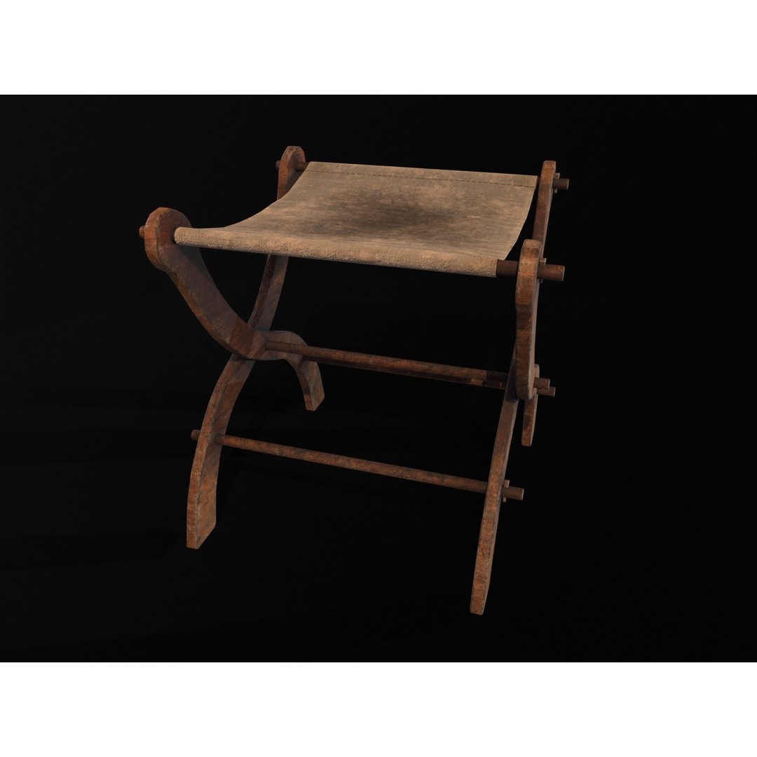 Old Medieval Stool 3D Model – Low Poly Chair with PBR Textures, FBX - View 13