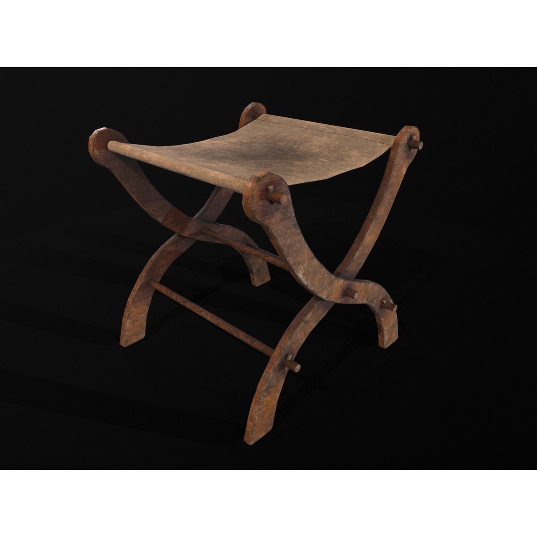Old Medieval Stool 3D Model – Low Poly Chair with PBR Textures, FBX - View 14