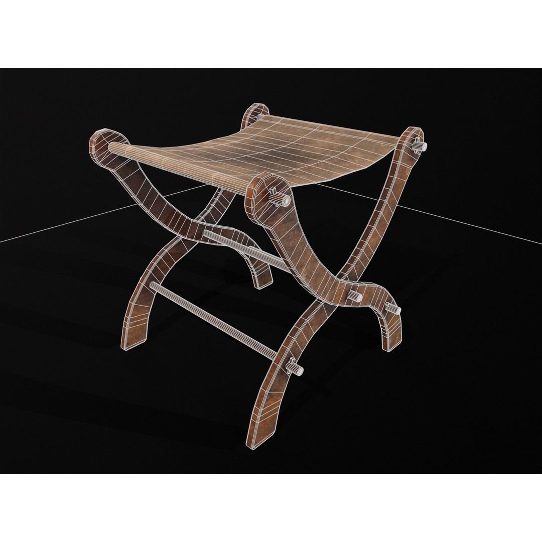Old Medieval Stool 3D Model – Low Poly Chair with PBR Textures, FBX - View 15