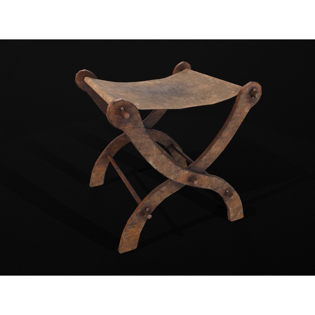 Old Medieval Stool 3D Model – Low Poly Chair with PBR Textures, FBX - View 16