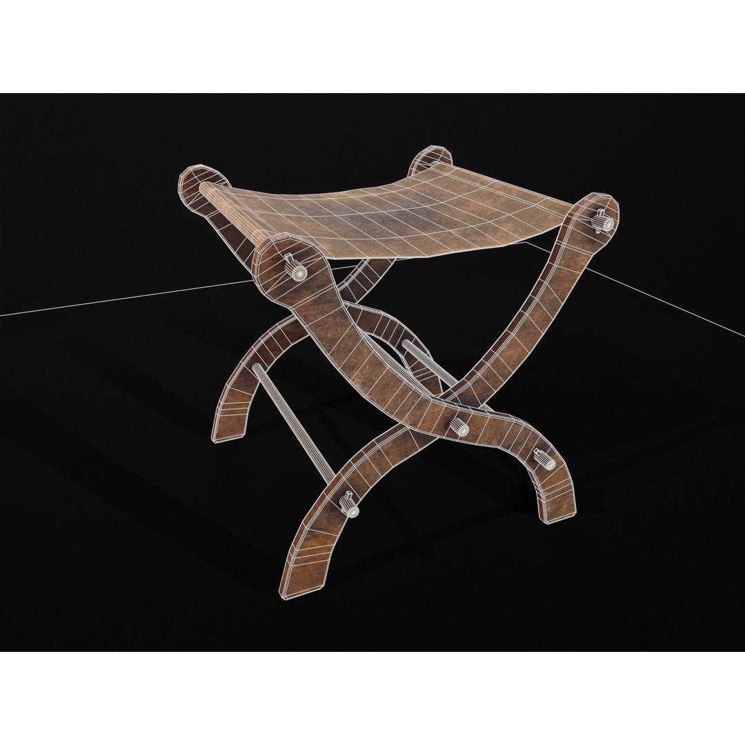 Old Medieval Stool 3D Model – Low Poly Chair with PBR Textures, FBX - View 17