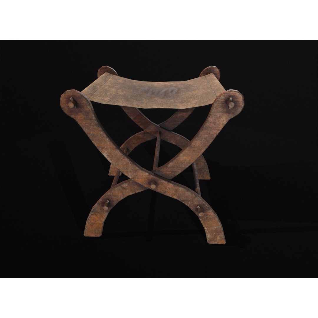 Old Medieval Stool 3D Model – Low Poly Chair with PBR Textures, FBX - View 18