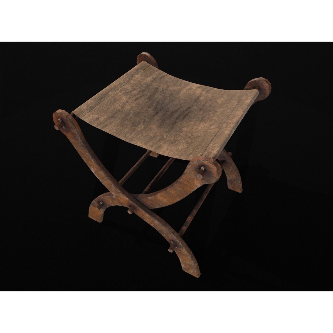 Old Medieval Stool 3D Model – Low Poly Chair with PBR Textures, FBX - View 20