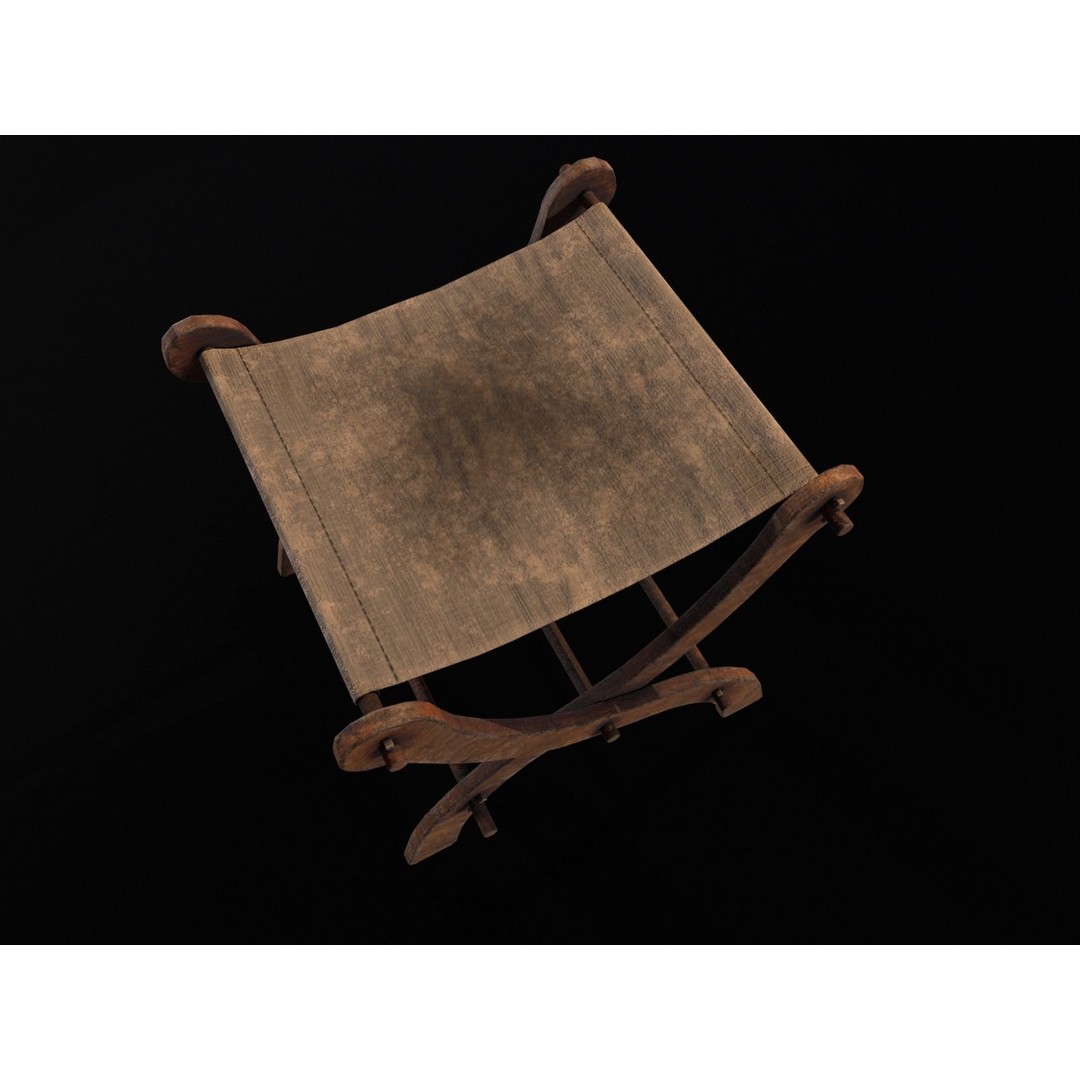 Old Medieval Stool 3D Model – Low Poly Chair with PBR Textures, FBX - View 22