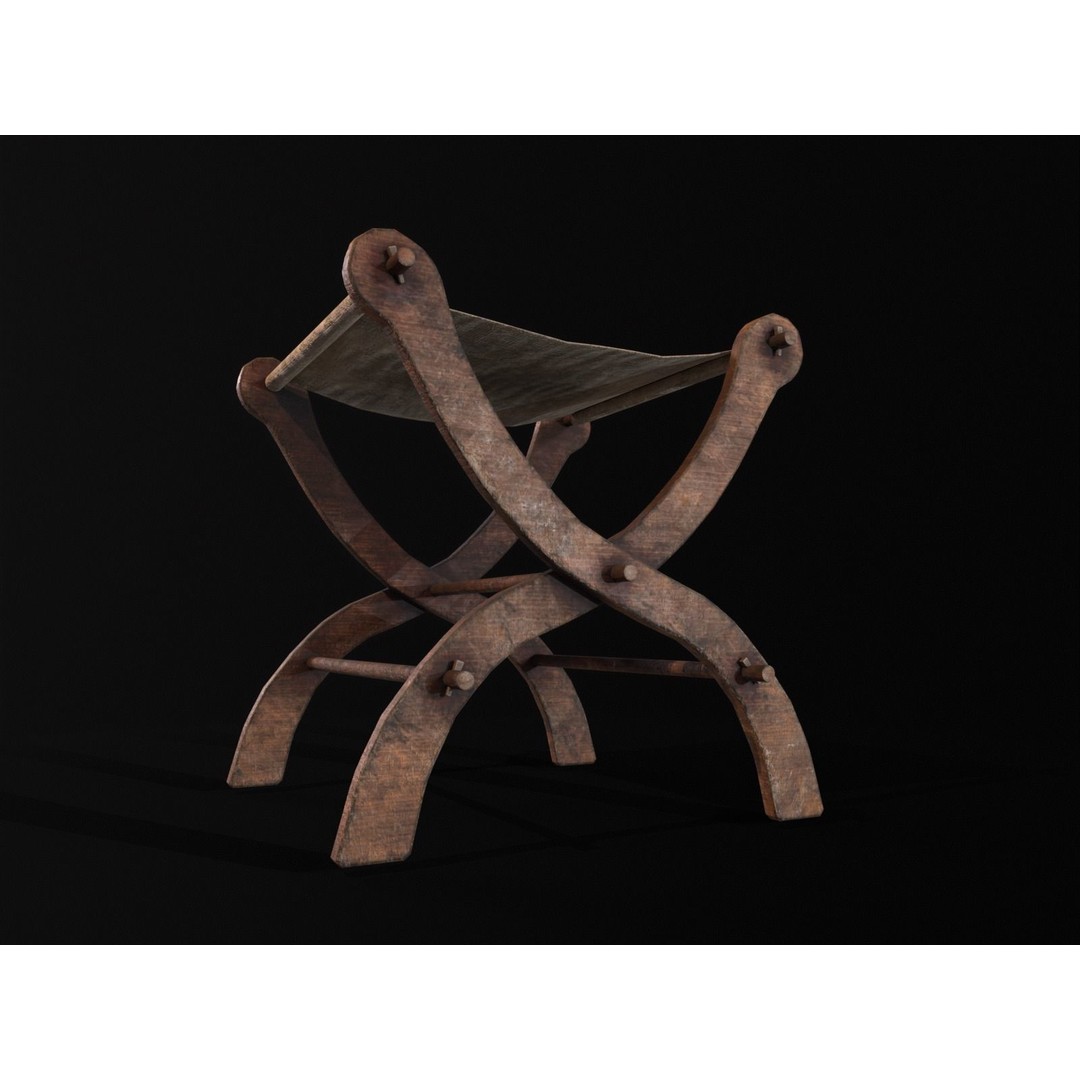 Old Medieval Stool 3D Model – Low Poly Chair with PBR Textures, FBX - View 24