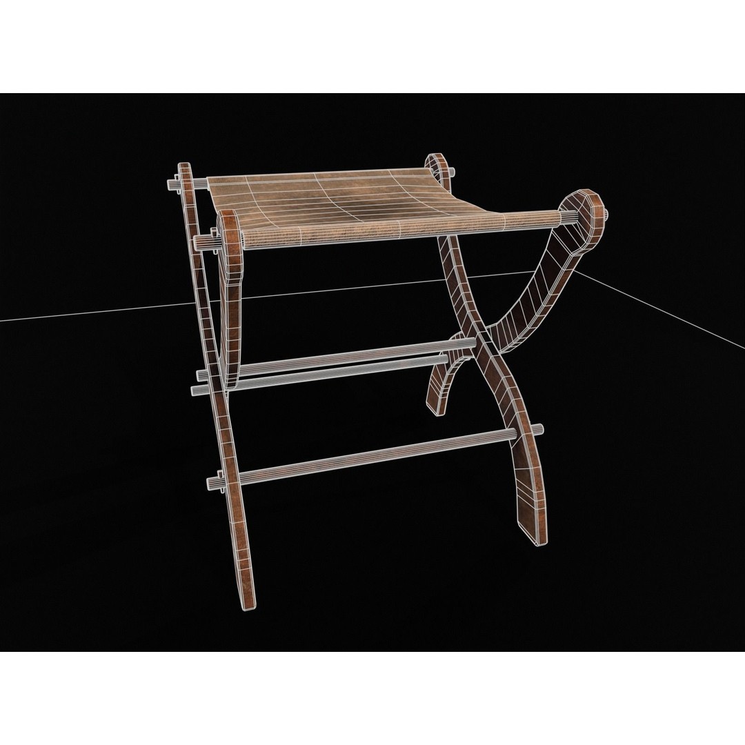 Old Medieval Stool 3D Model – Low Poly Chair with PBR Textures, FBX - View 4