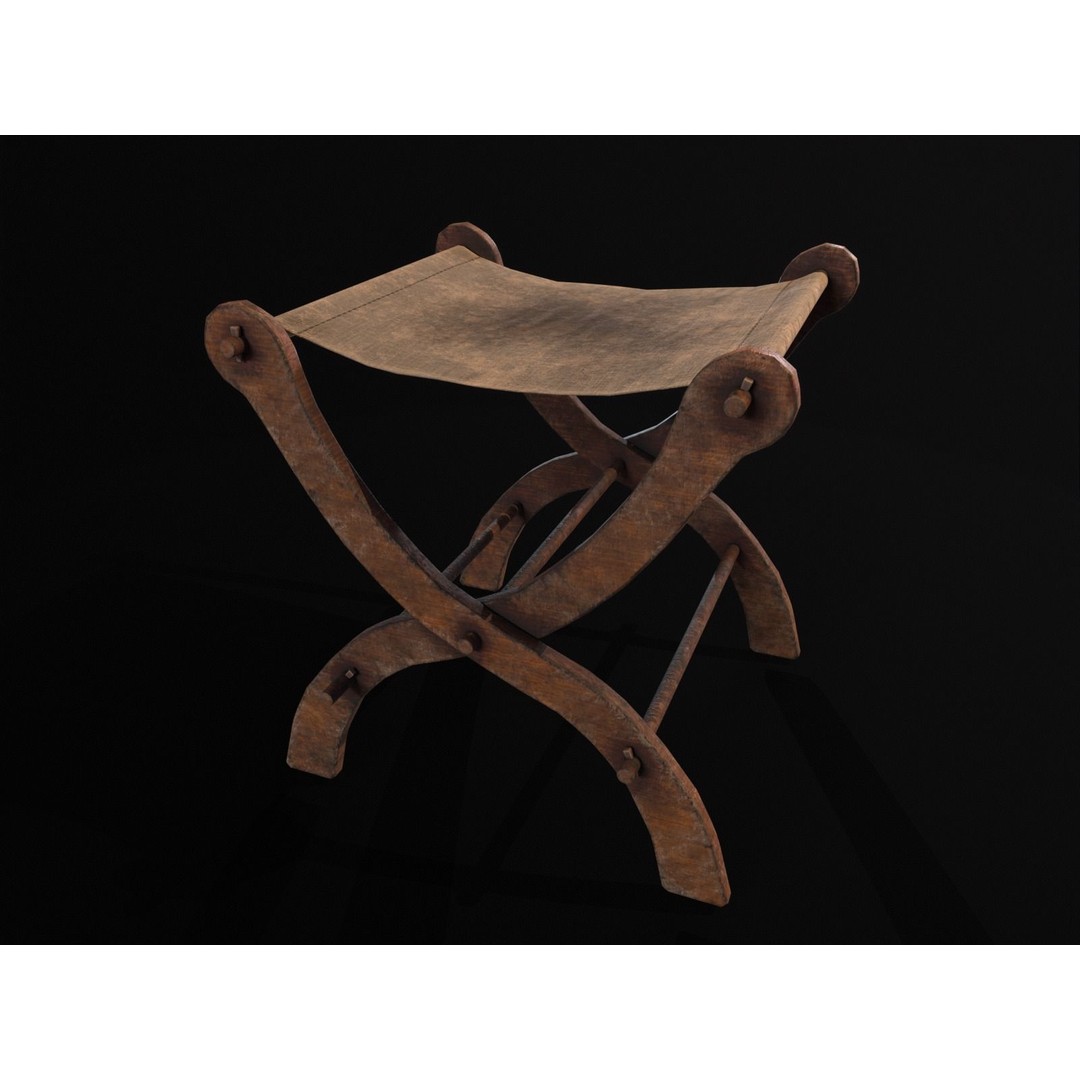 Old Medieval Stool 3D Model – Low Poly Chair with PBR Textures, FBX - View 6