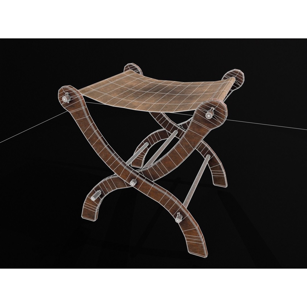 Old Medieval Stool 3D Model – Low Poly Chair with PBR Textures, FBX - View 7