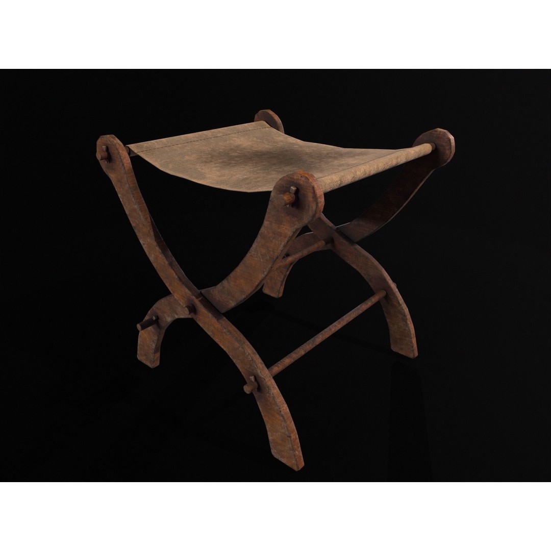 Old Medieval Stool 3D Model – Low Poly Chair with PBR Textures, FBX - View 8