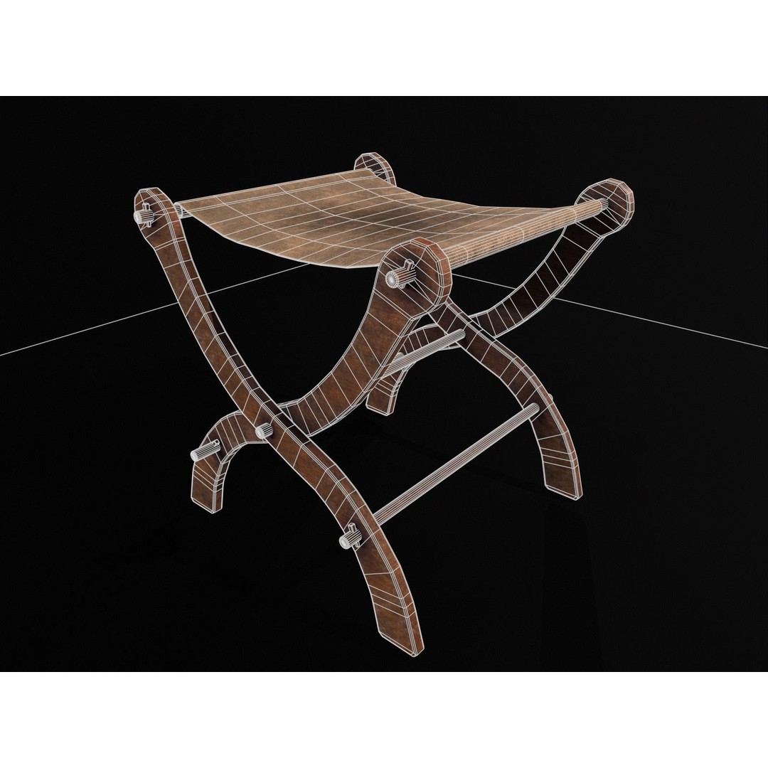 Old Medieval Stool 3D Model – Low Poly Chair with PBR Textures, FBX - View 9