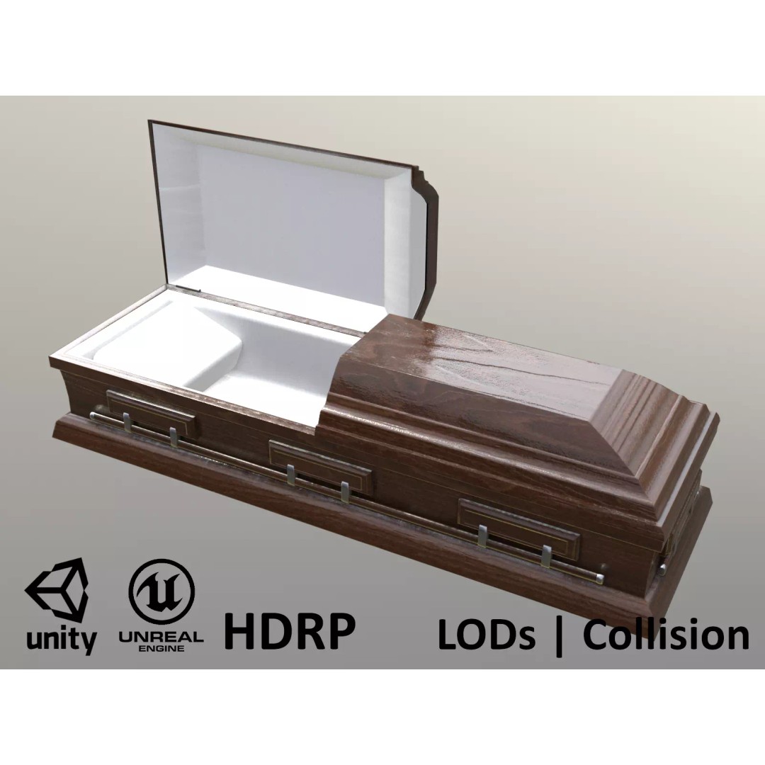 Casket 3D Model – Low Poly Game Asset, PBR Textures, FBX, OBJ - View 2
